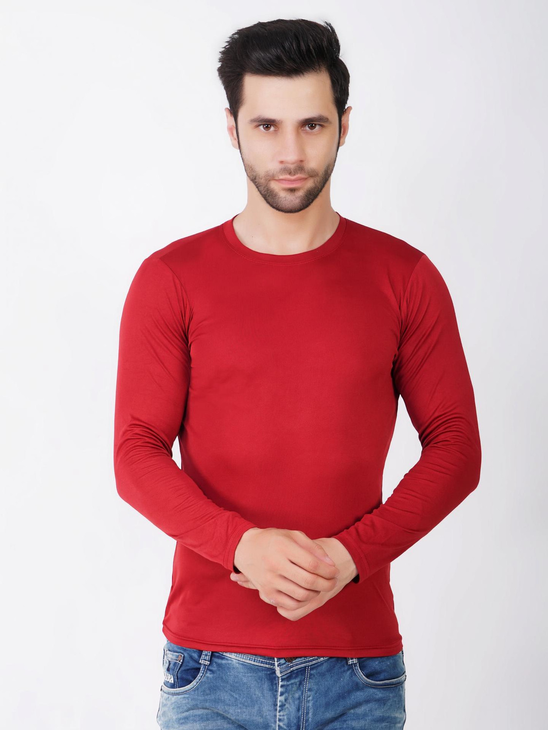 Image of KASPY Solid Men Round Neck Maroon T-Shirt