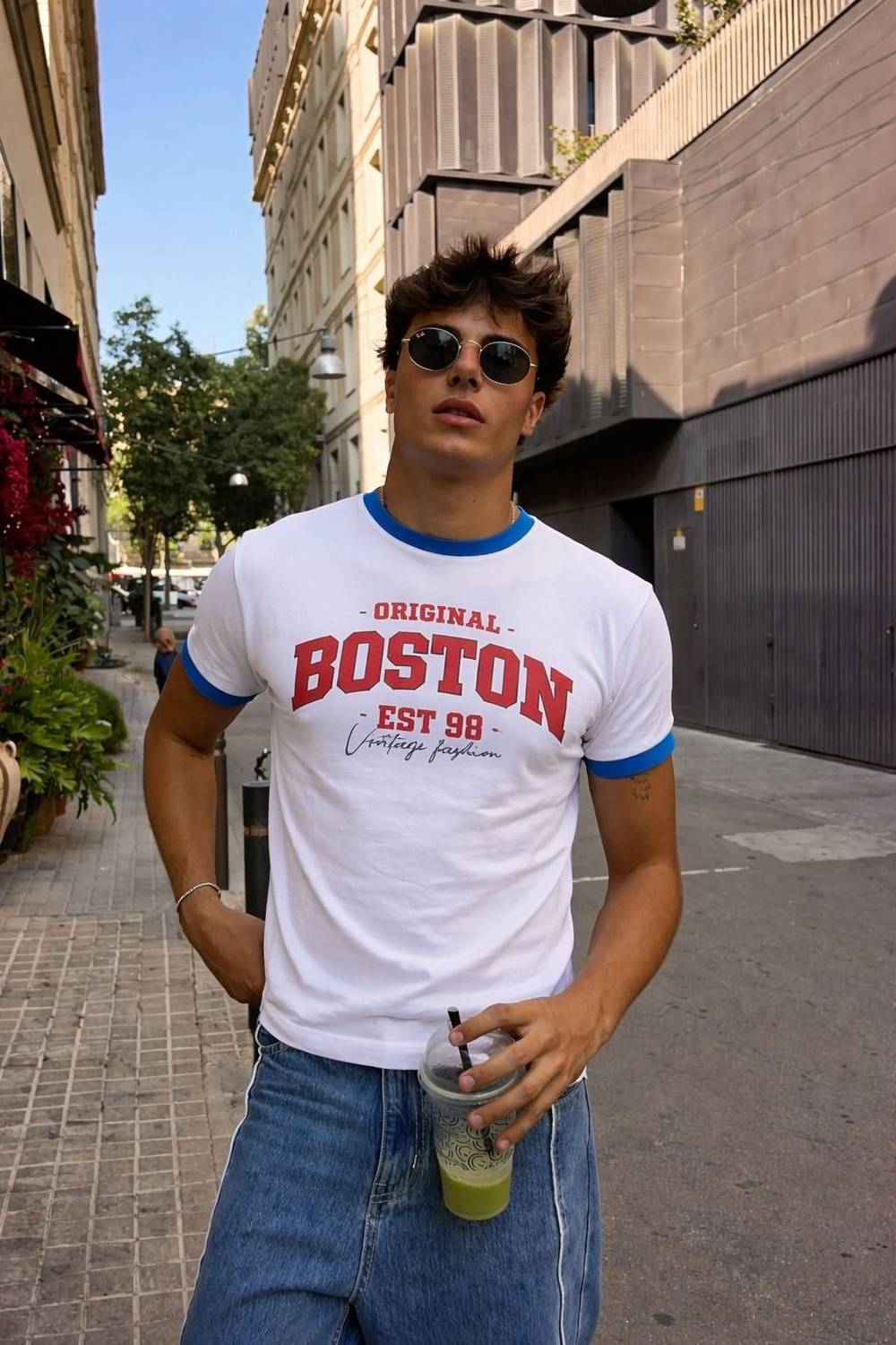 URBNWAVE Printed Men Round Neck White, Blue T-Shirt