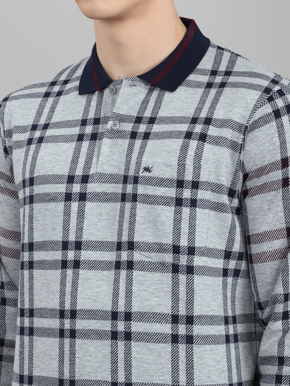 Image of MONTE CARLO Striped Men Polo Neck Grey T-Shirt