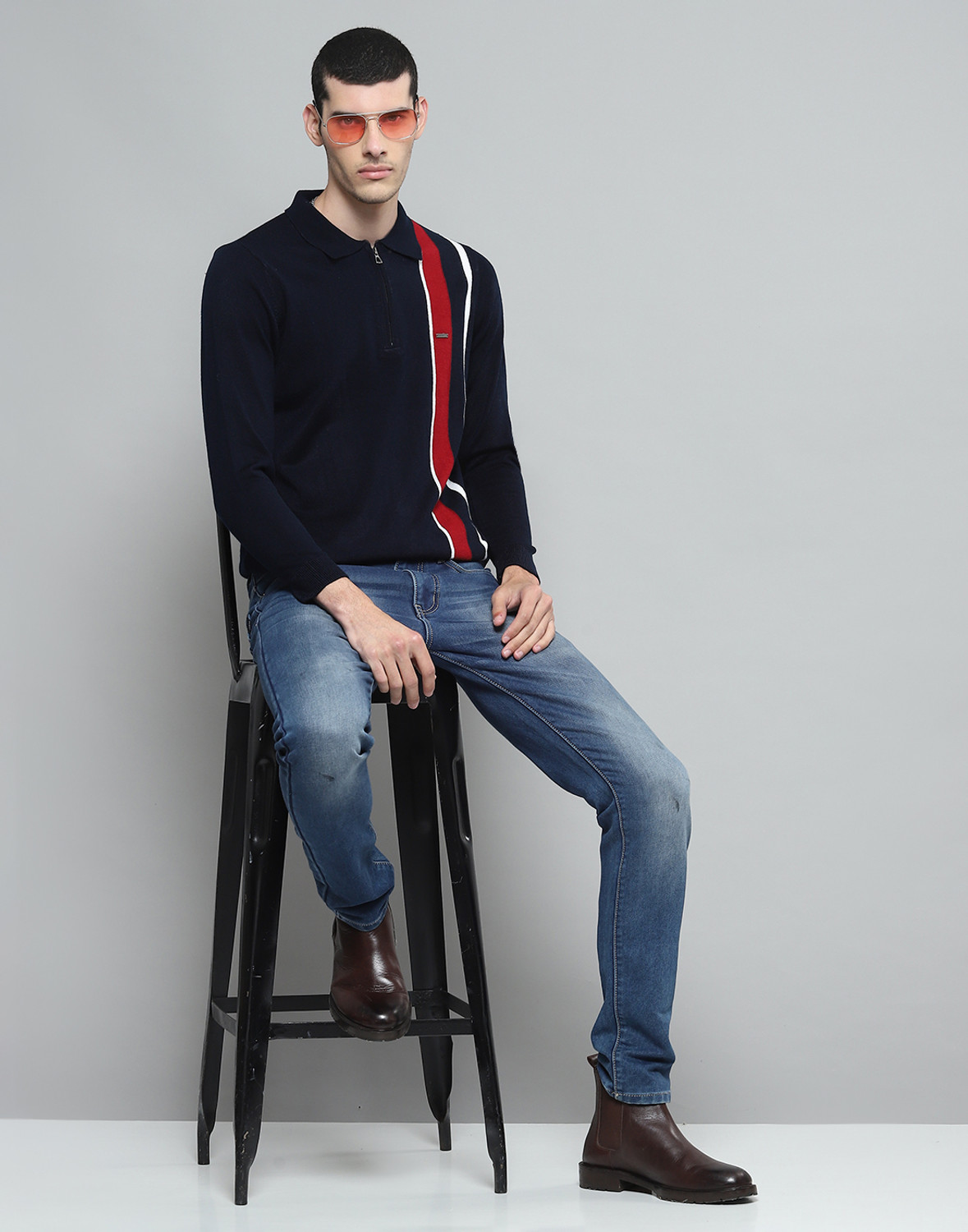 Image of Cloak & Decker Striped Men Zip Neck Multicolor T-Shirt