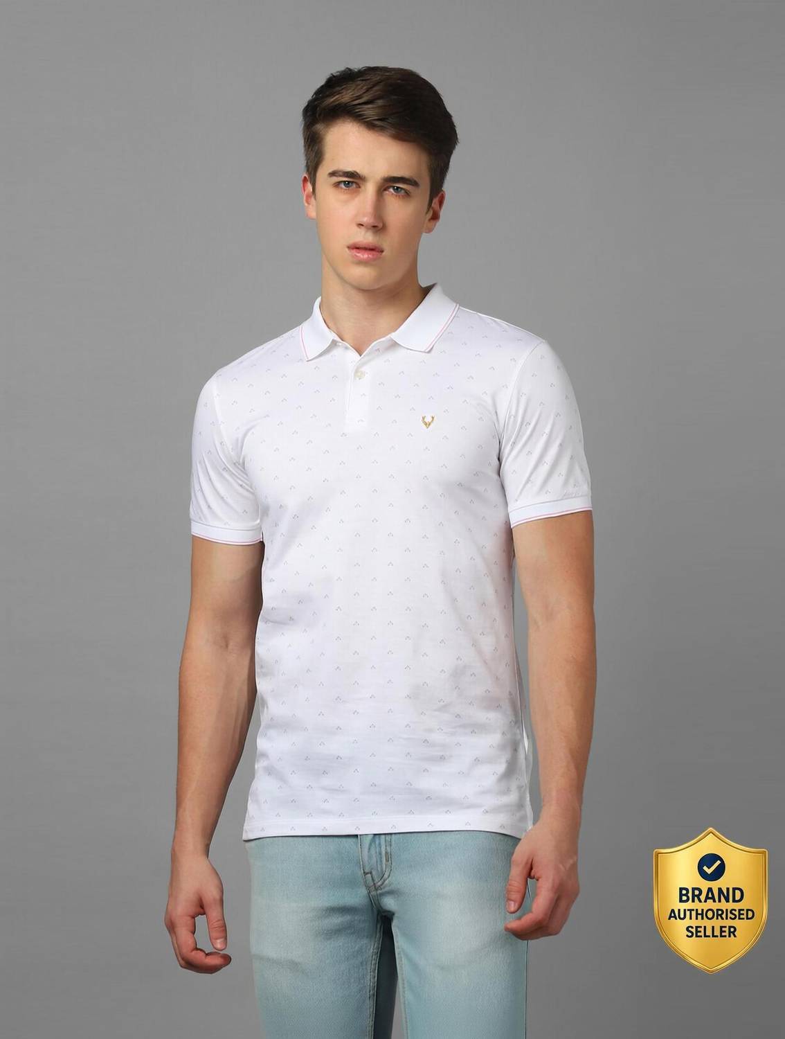 Allen Solly Printed Men Polo Neck White T-Shirt