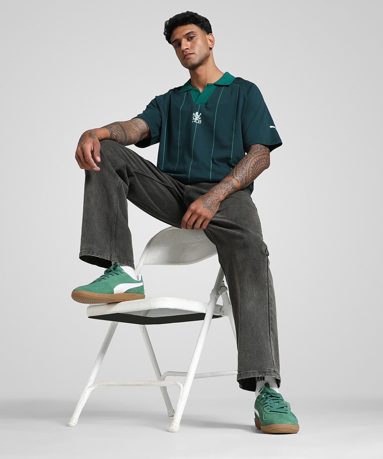 Image of PUMA Printed Men Polo Neck Green T-Shirt