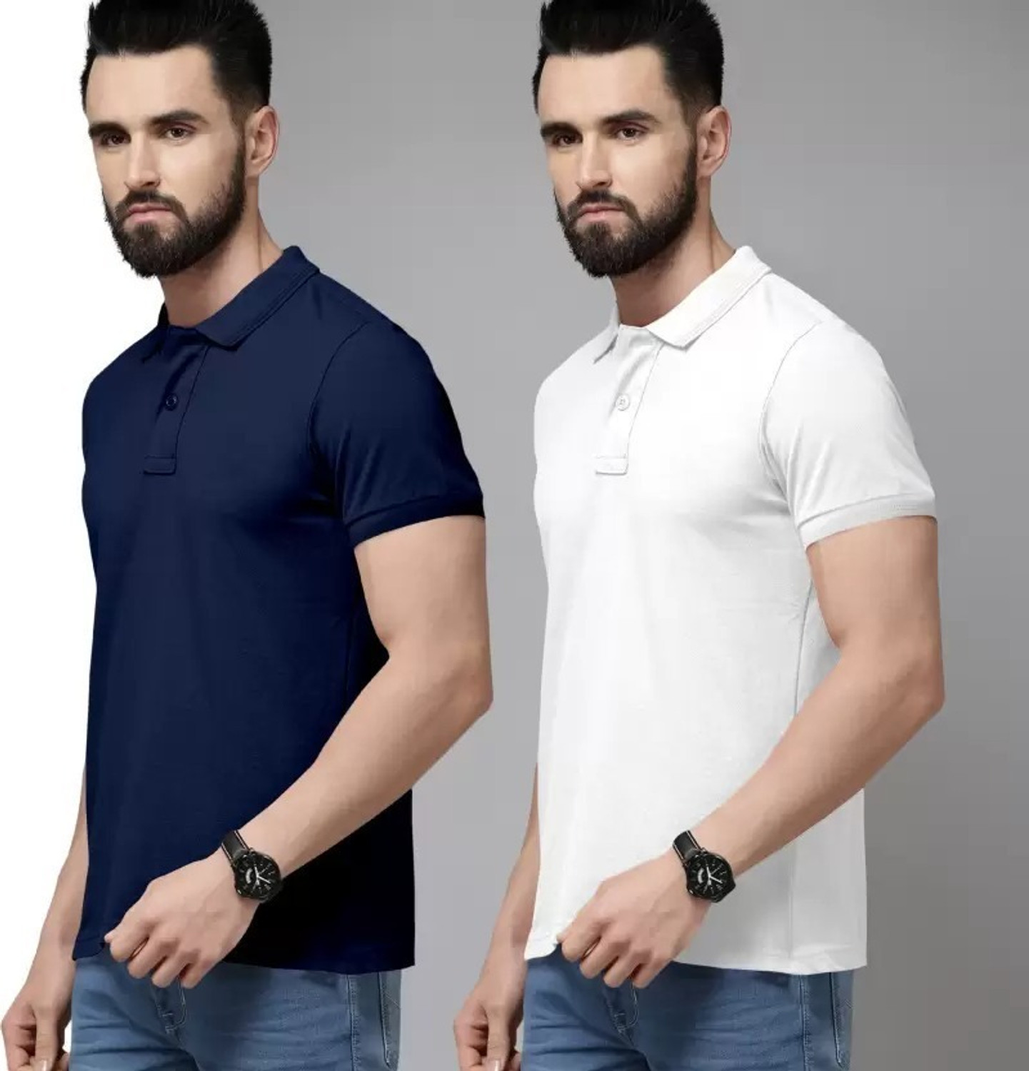 Image of balker merka Solid Men Polo Neck Black, White T-Shirt
