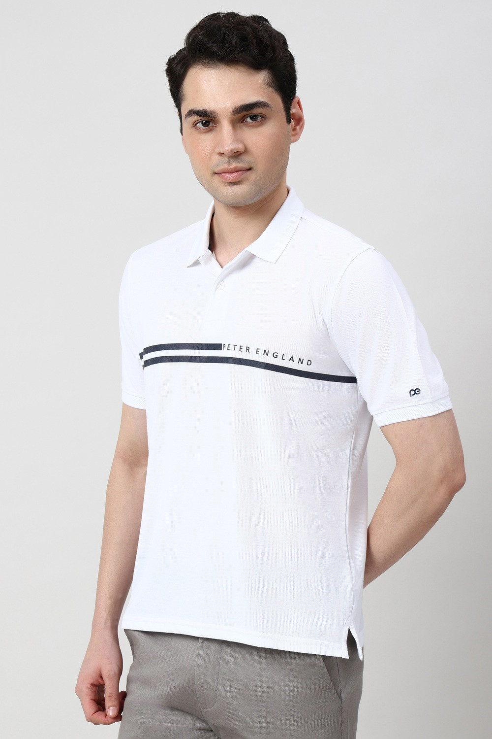 Image of PETER ENGLAND Graphic Print Men Polo Neck White T-Shirt