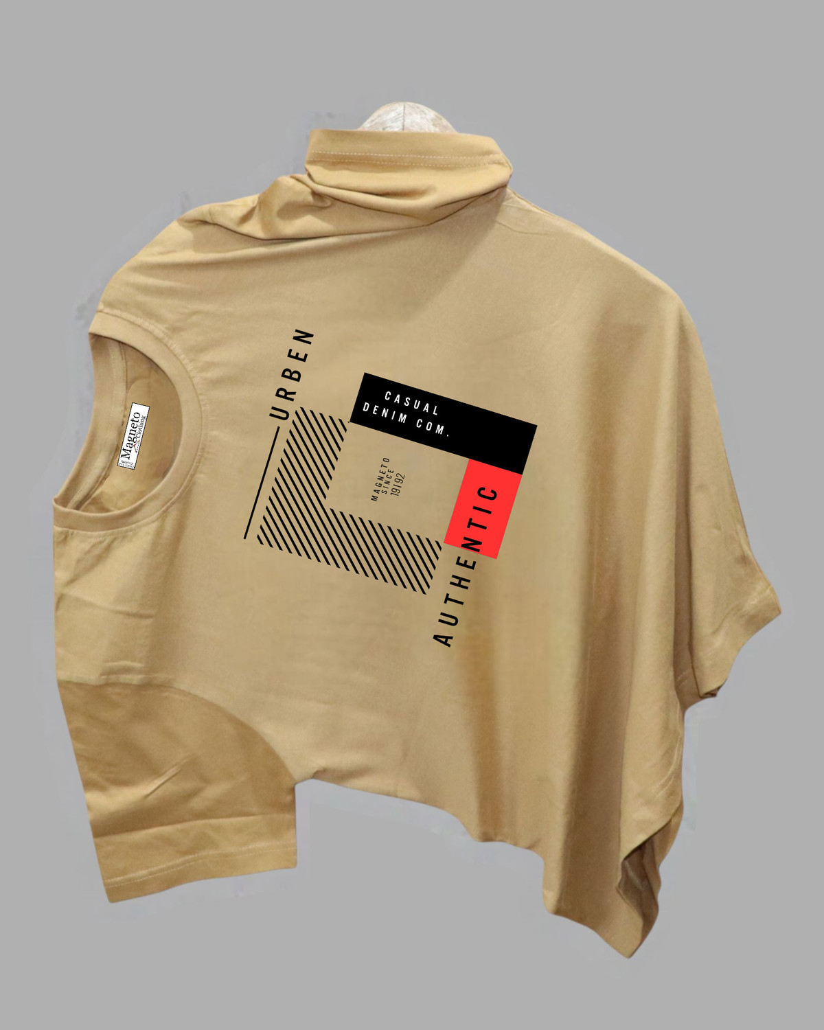 Image of Magneto Printed Men Round Neck Beige T-Shirt
