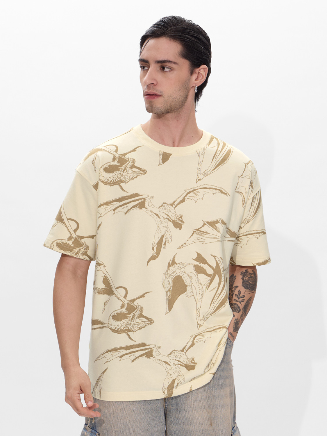 Image of The Souled Store Printed Men Round Neck Yellow T-Shirt