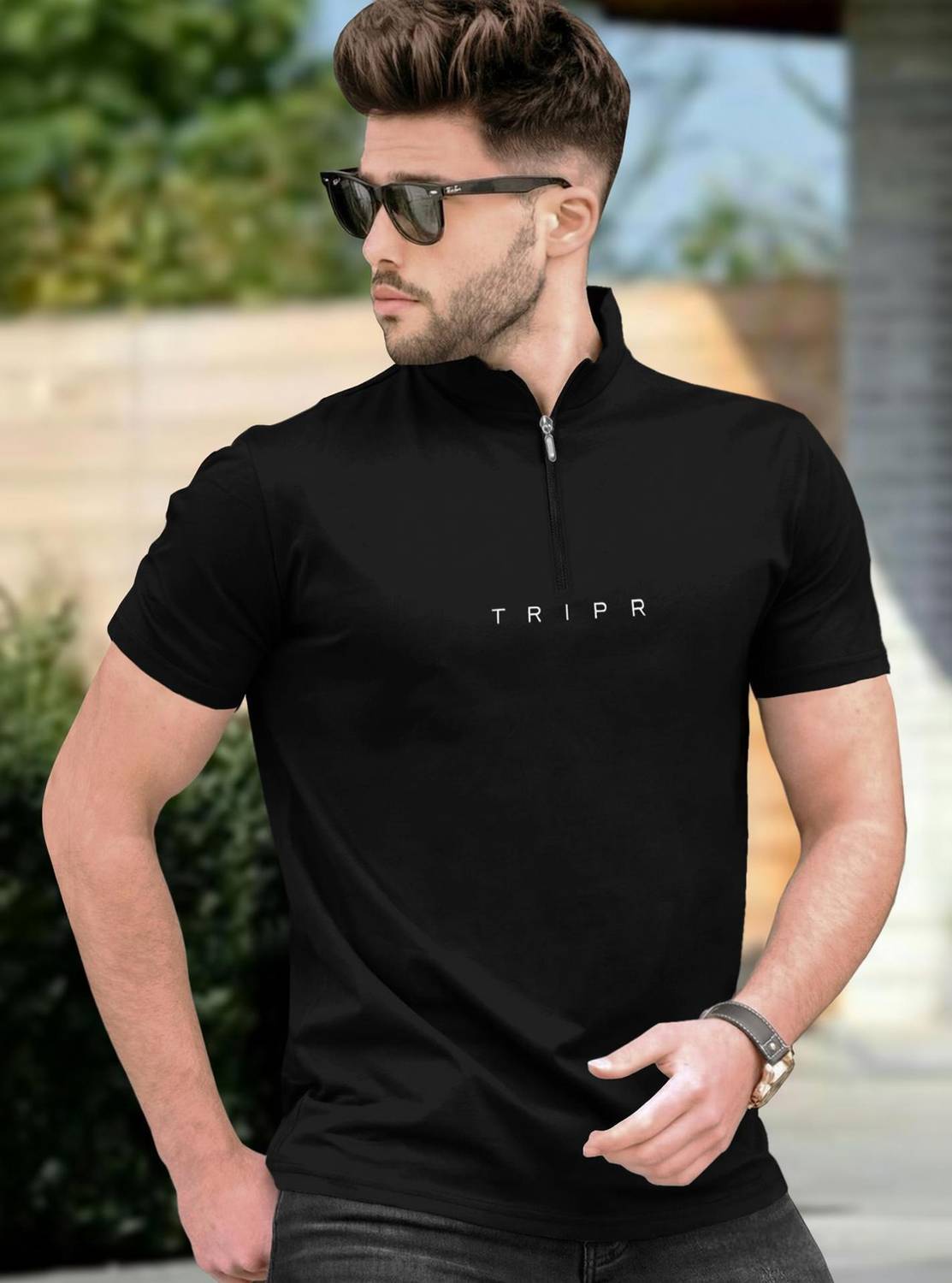 TRIPR Printed Men Mandarin Collar Black T-Shirt - Buy TRIPR