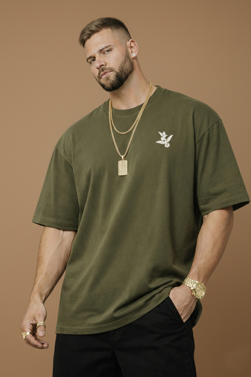 Image of Roadster Graphic Print Men Round Neck Dark Green T-Shirt
