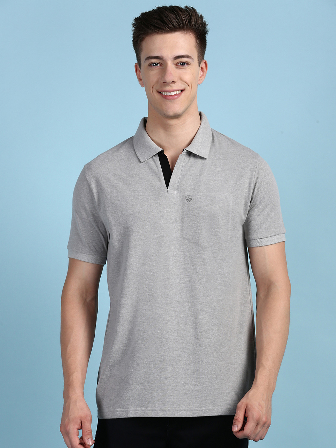 Image of LUX cozi Solid Men Polo Neck Grey T-Shirt