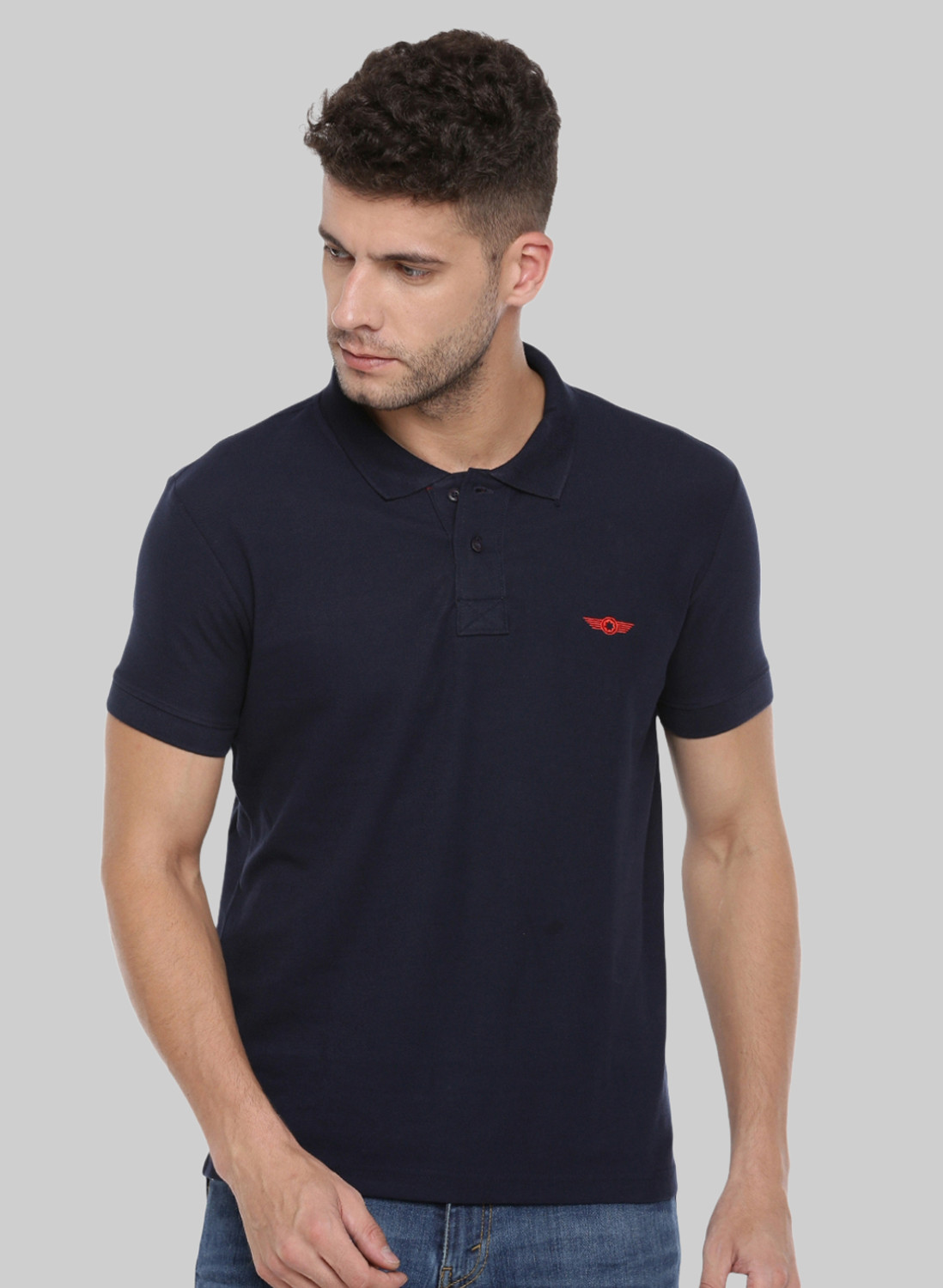 Image of Force NXT Solid Men Polo Neck Navy Blue T-Shirt