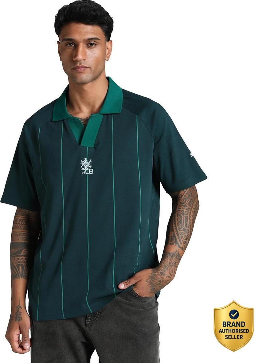 Image of PUMA Printed Men Polo Neck Green T-Shirt