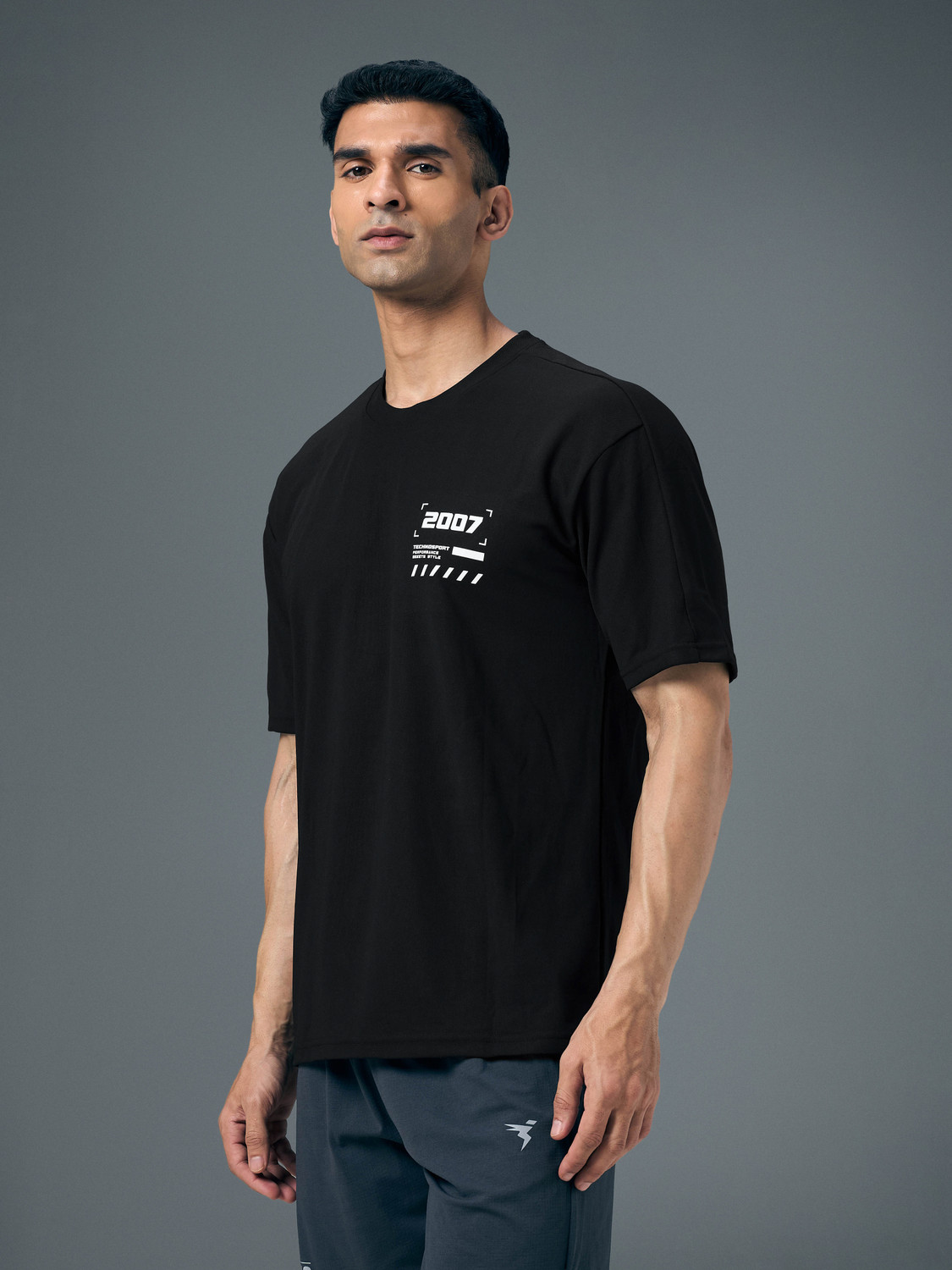 Image of TECHNOSPORT Sporty Men Round Neck Black T-Shirt