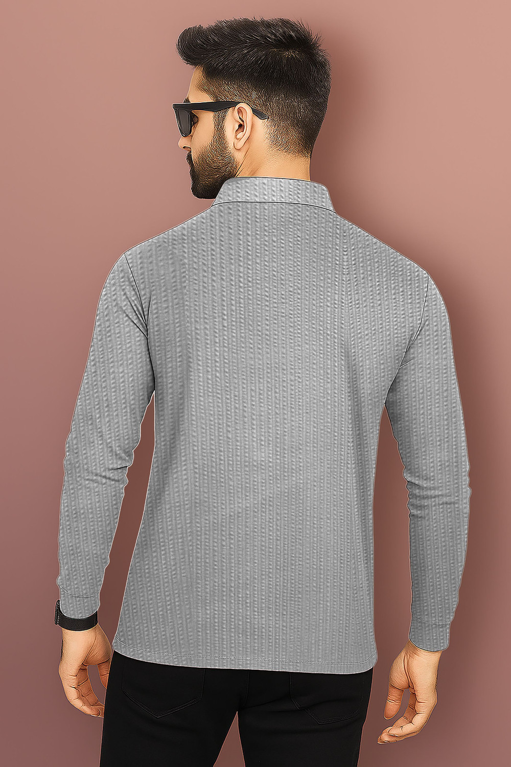 Image of HELMONT Striped Men Zip Neck Grey, Green T-Shirt