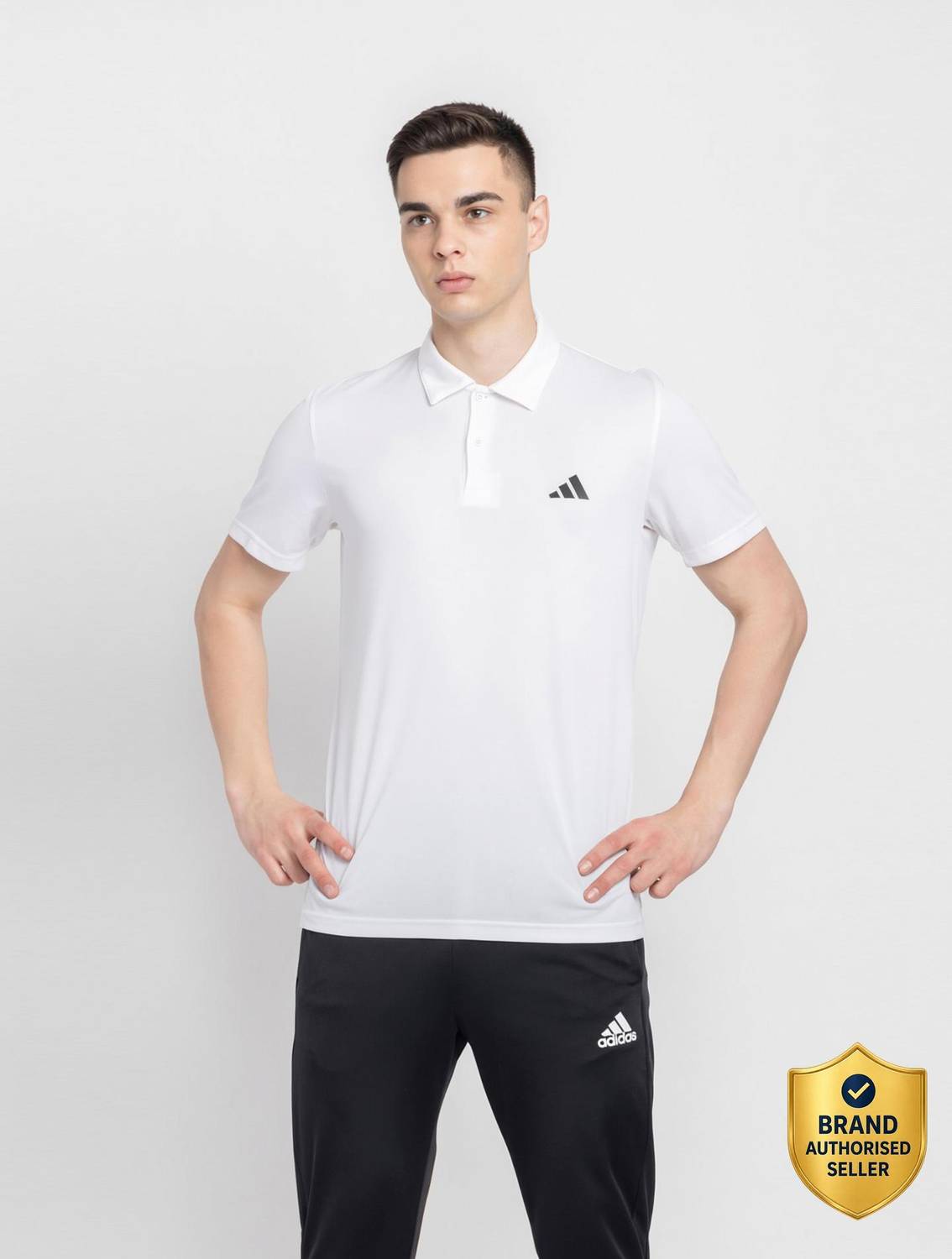 ADIDAS Printed Men Polo Neck White T-Shirt