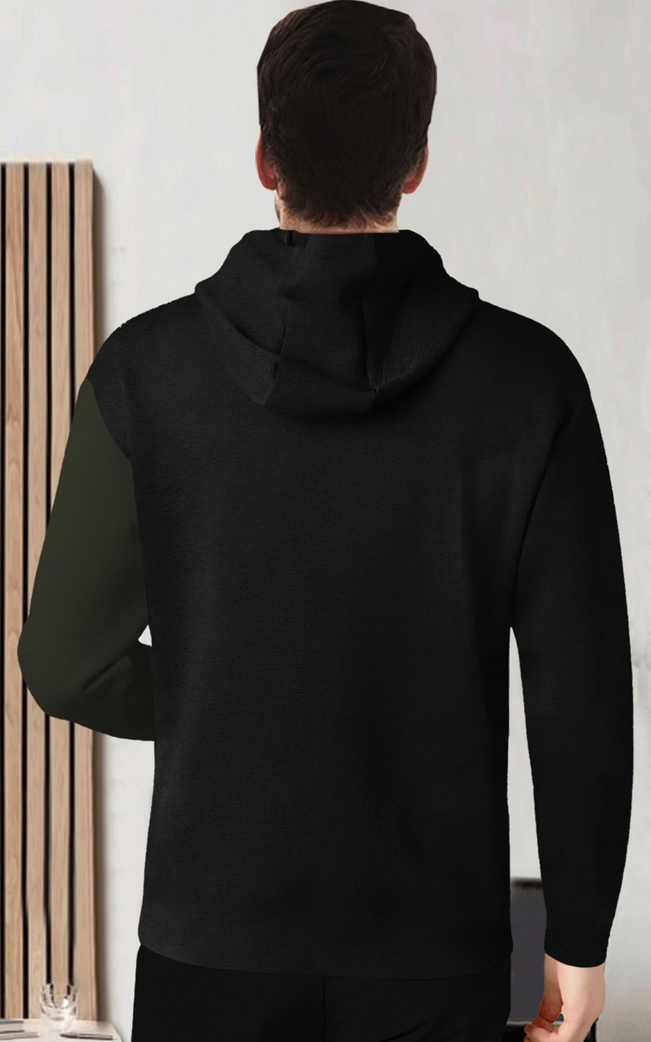 Image of BLIVE Printed Men Hooded Neck Black, Dark Green T-Shirt