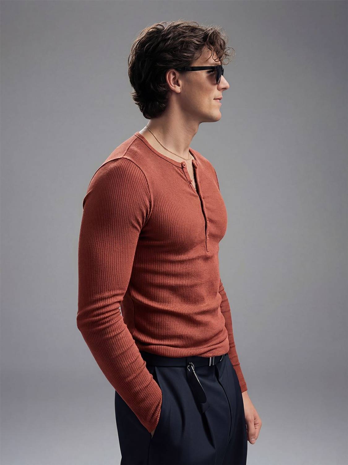 FUGAZEE Solid Men Henley Neck Red T-Shirt - Image 5