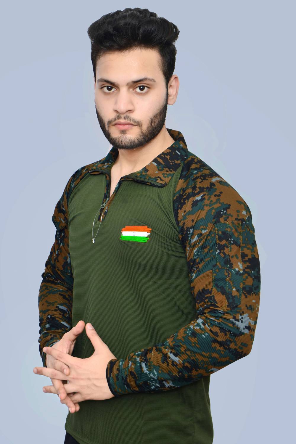 AZYXREN Men Military Camouflage Polo Neck Cotton Blend Multicolor T-Shirt