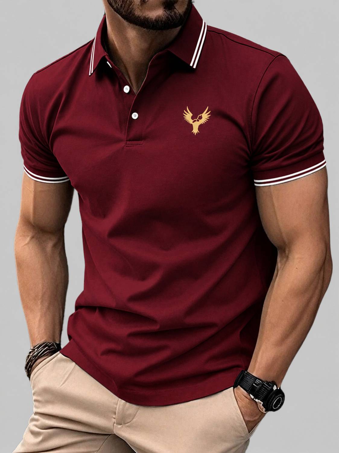 ALIFORNIA Men Maroon Polo Neck T-Shirt - Image 1