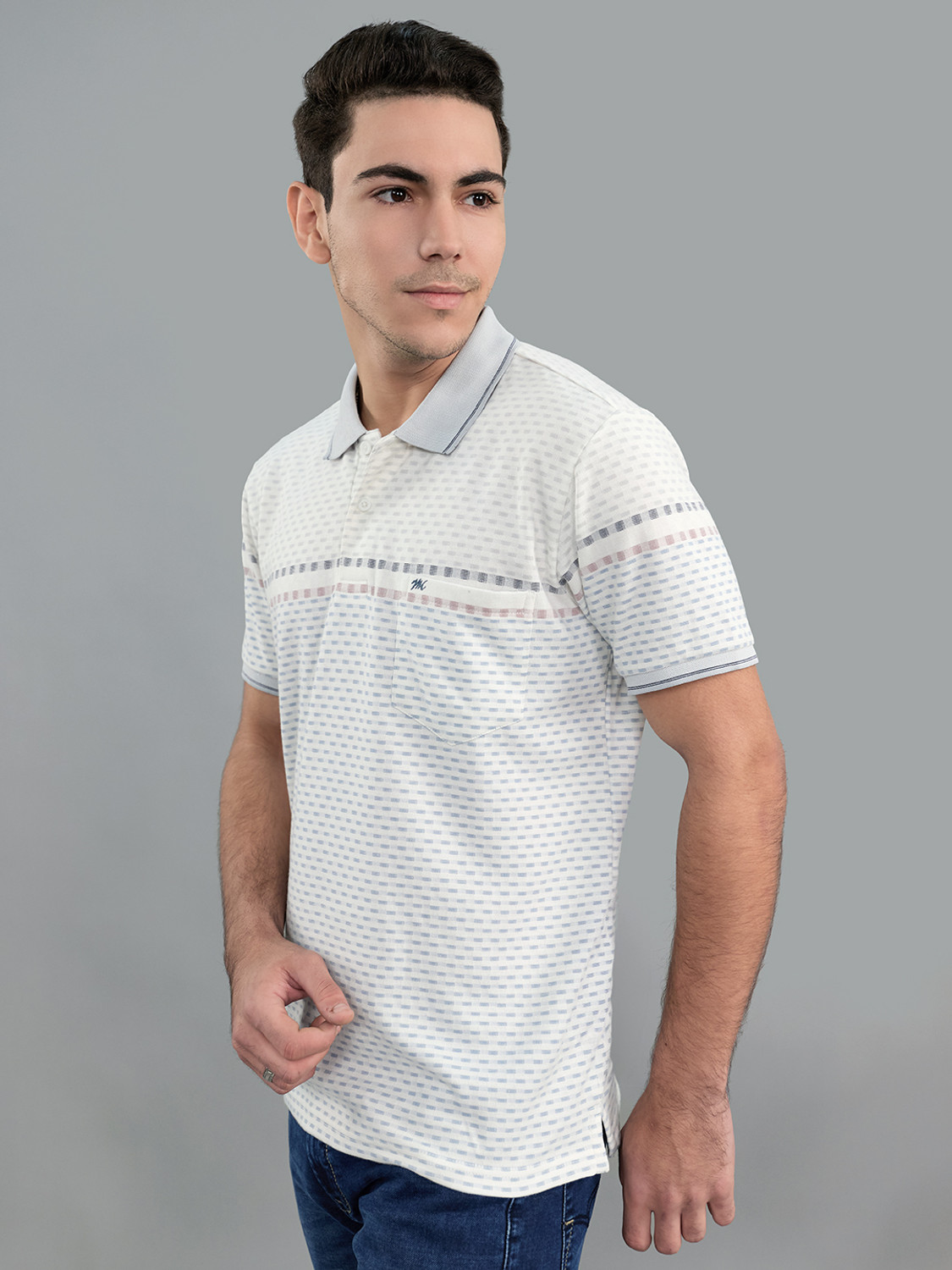Image of MONTE CARLO Striped Men Polo Neck Grey T-Shirt