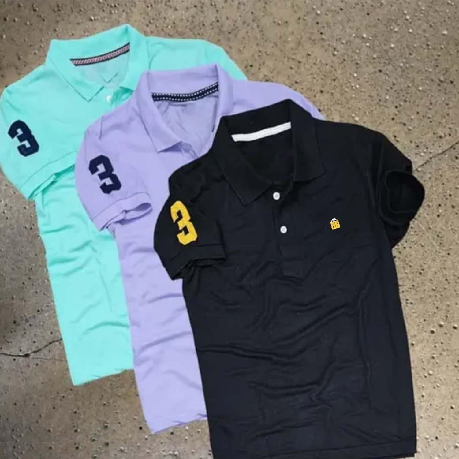 Image of Bliss Bell Solid, Printed Men Polo Neck Multicolor T-Shirt