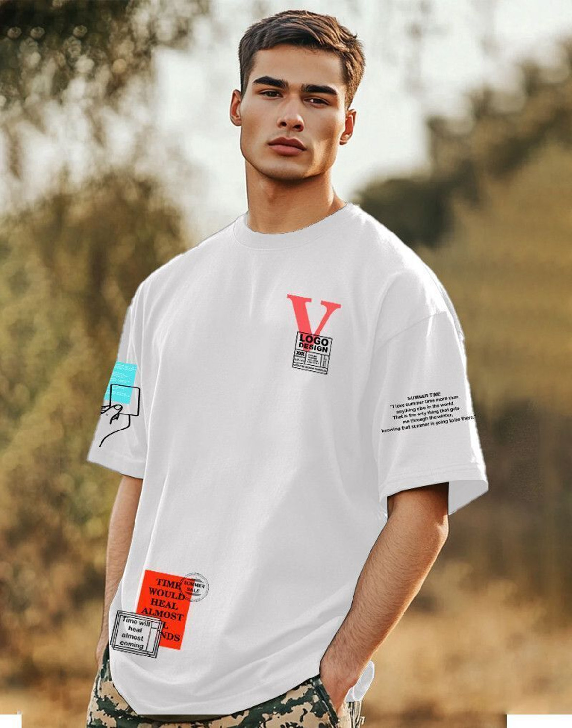 Image of FastColors Printed Men Round Neck White T-Shirt