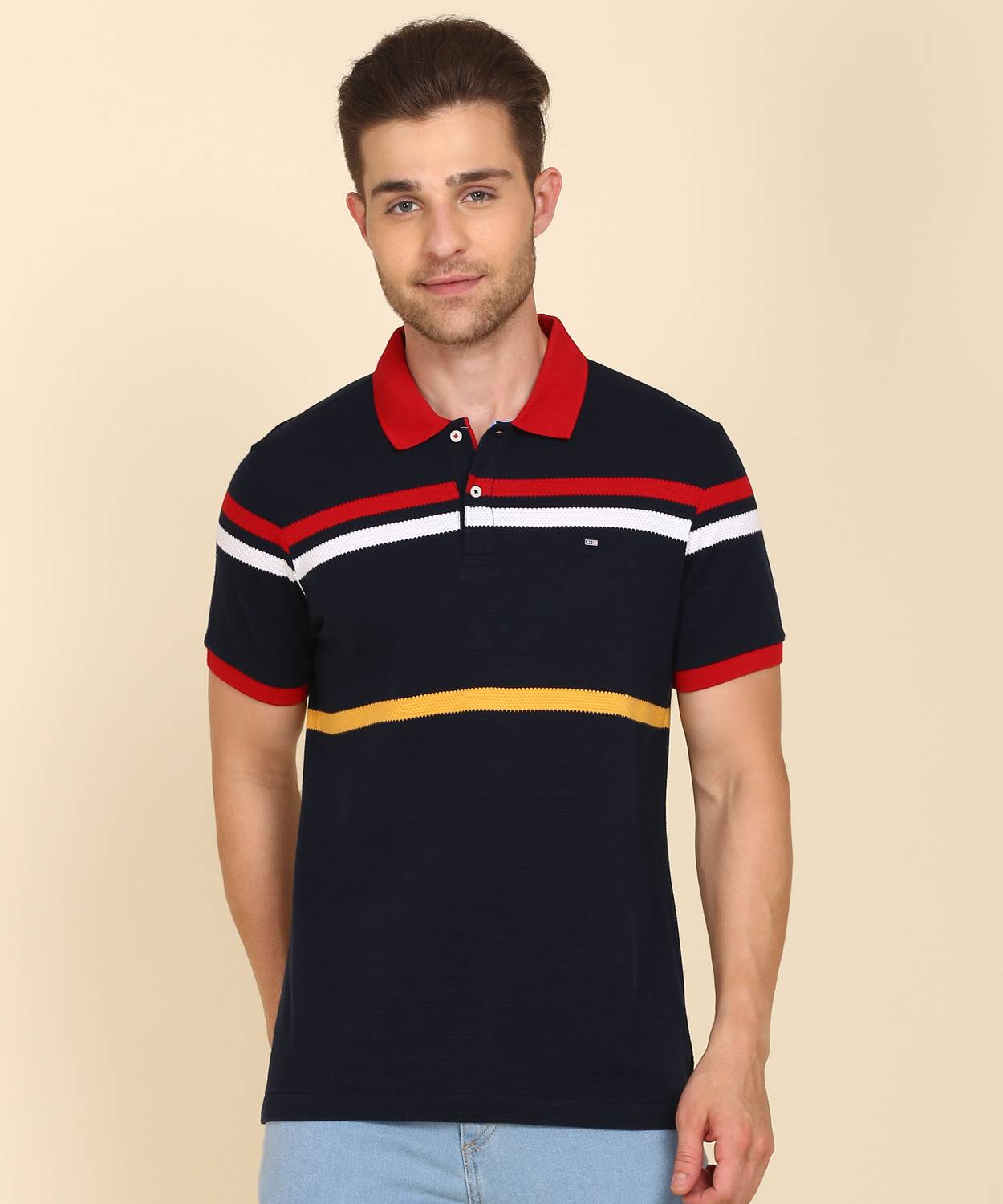 Arrow Sport Striped Men Polo Neck Dark Blue T-Shirt