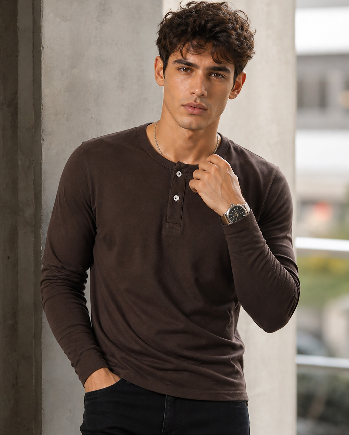 Image of Creation By London Hills Solid Men Round Neck Brown T-Shirt