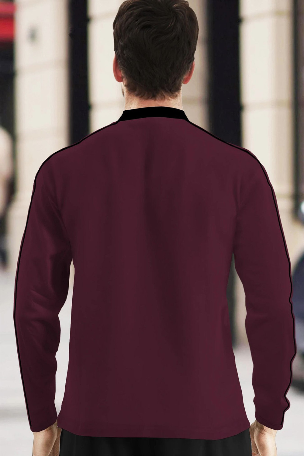 Image of TRIPR Solid Men Mandarin Collar Maroon, Black T-Shirt
