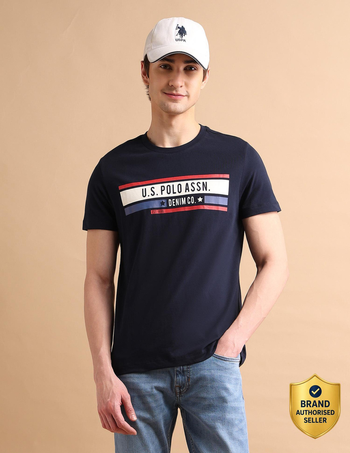 Image of U.S. POLO ASSN. Typography Men Round Neck Blue T-Shirt