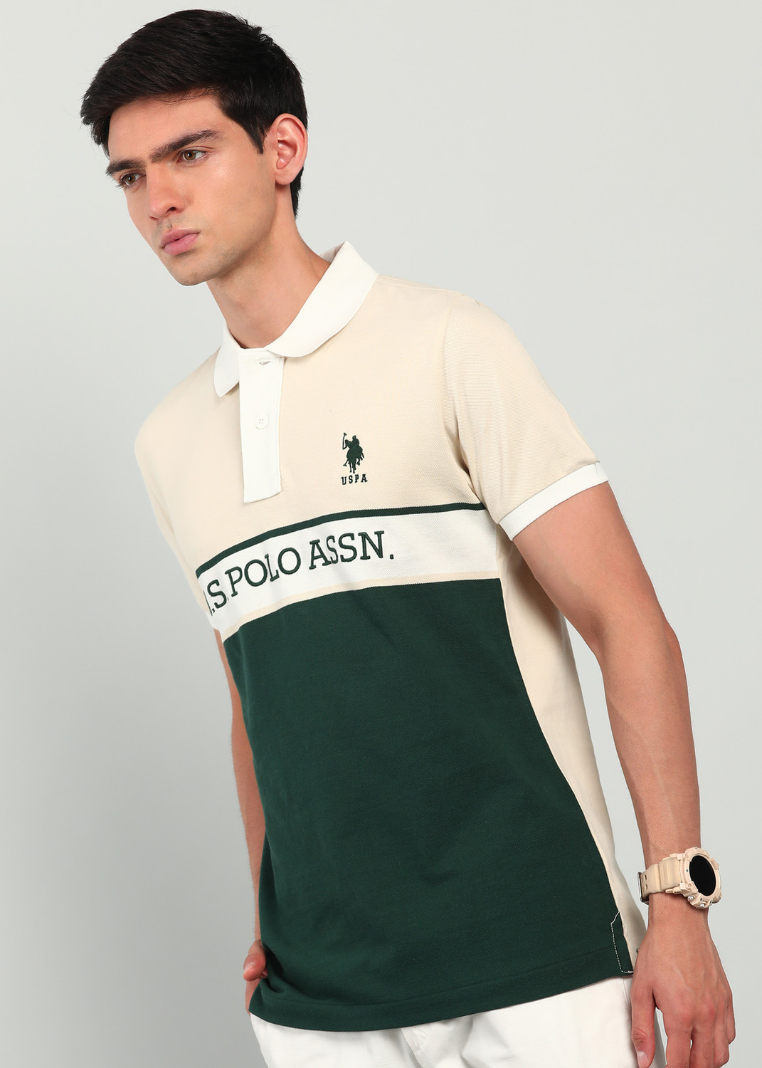Image of U.S. POLO ASSN. Embroidered Men Polo Neck Multicolor T-Shirt