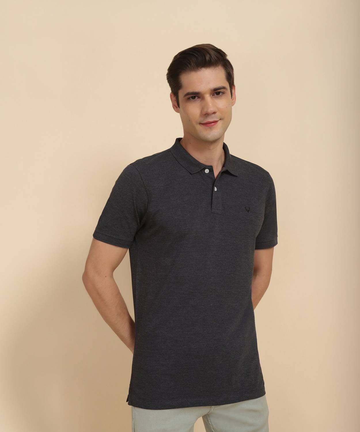Allen Solly Men Solid Polo Neck Pure Cotton Black T-Shirt