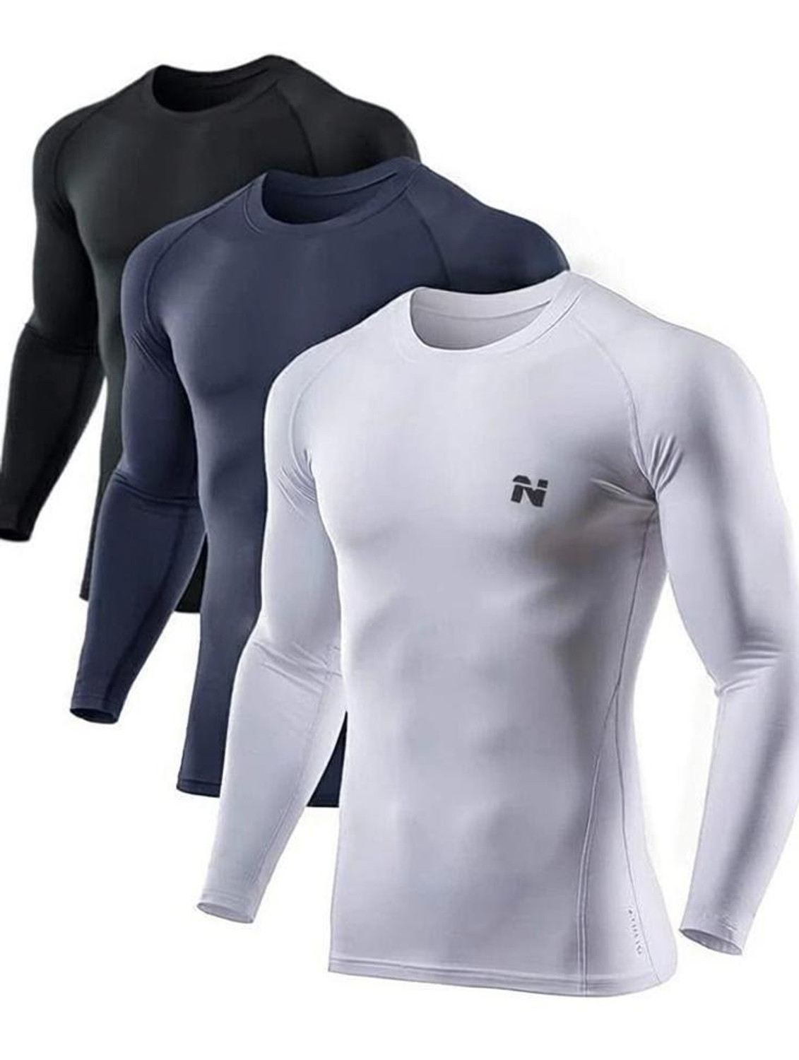 Image of NINQ Solid Men Round Neck Black, White, Blue T-Shirt