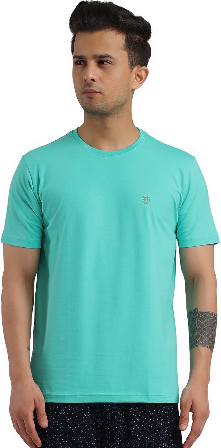 Bumchums Solid Men Round Neck Green T-Shirt
