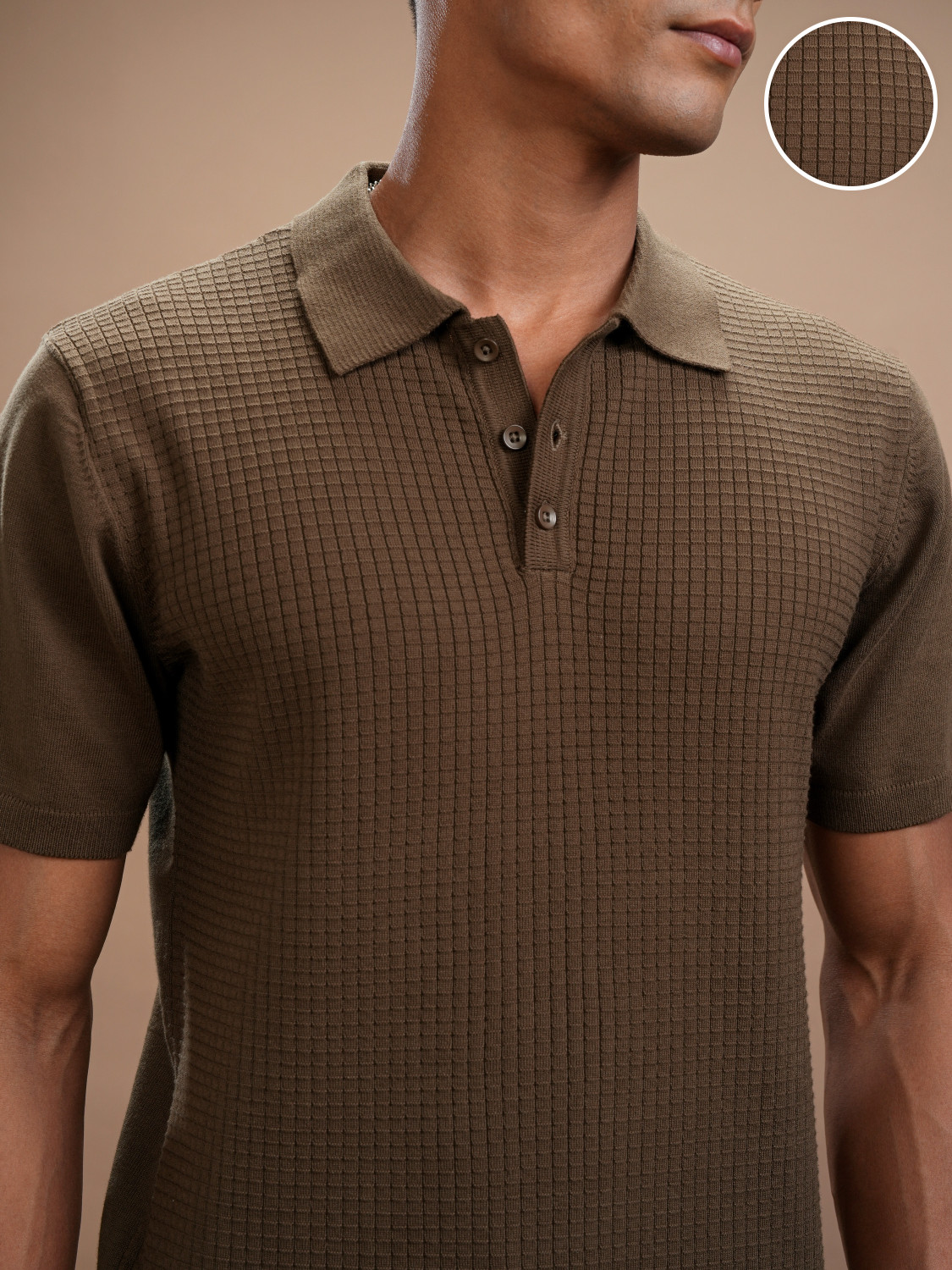 Image of HIGHLANDER Self Design Men Polo Neck Brown T-Shirt