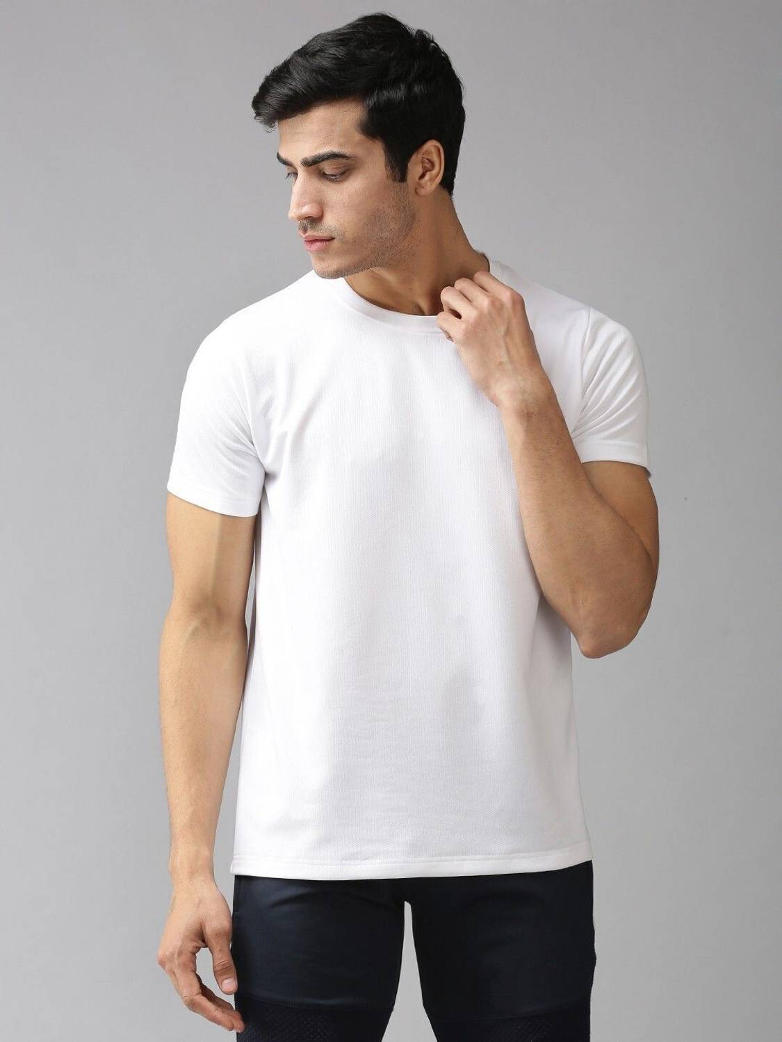 EPPE White Round Neck Half Sleeve Polyester Dry Fit T-shirt For M