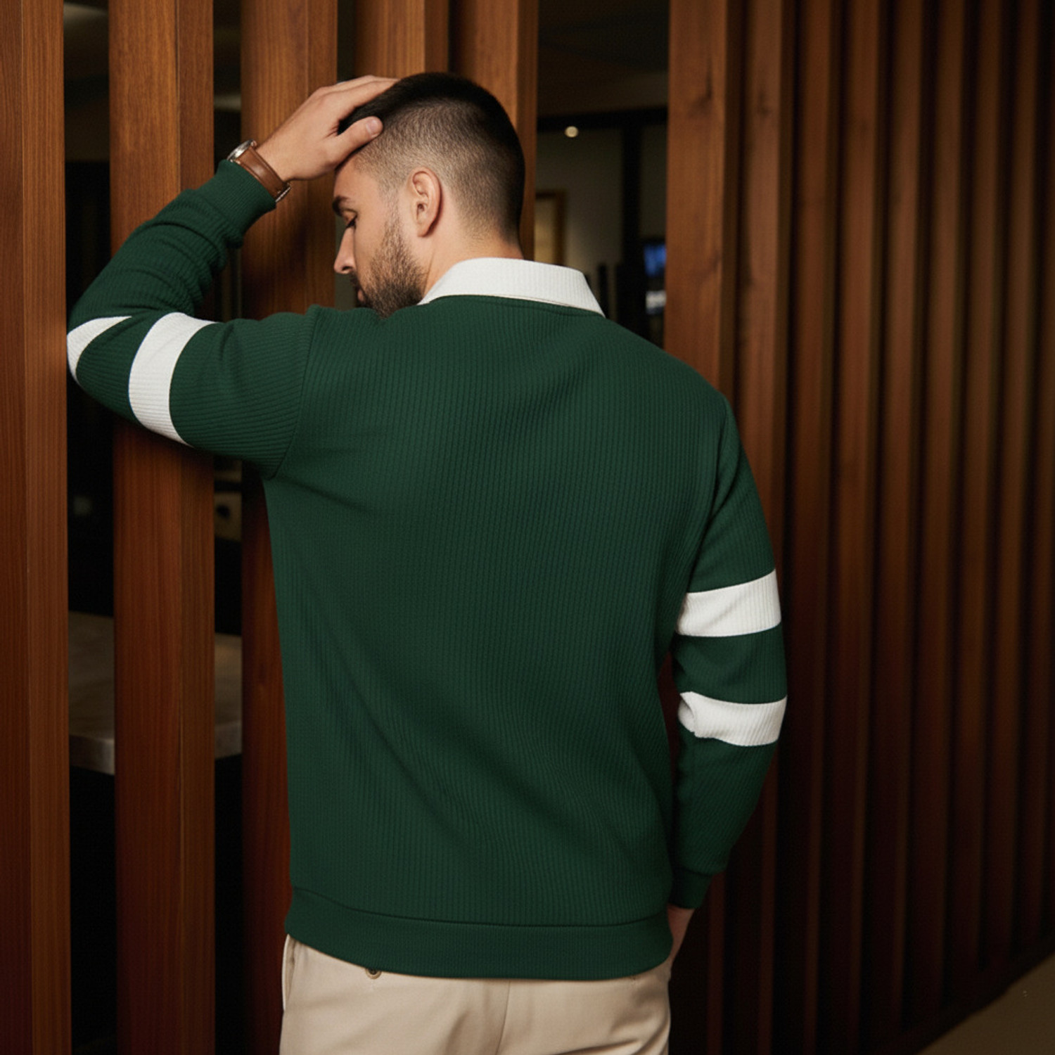 Image of Try This Typography Men Polo Neck Dark Green T-Shirt