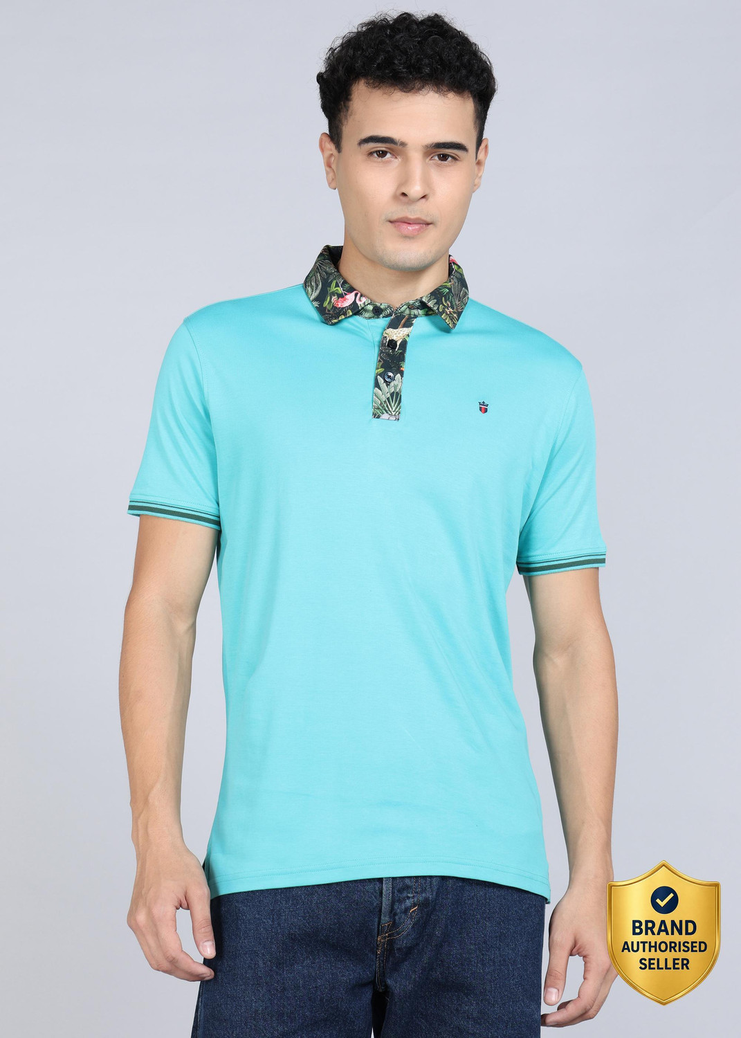 Image of Louis Philippe Sport Self Design Men Polo Neck Light Blue T-Shirt