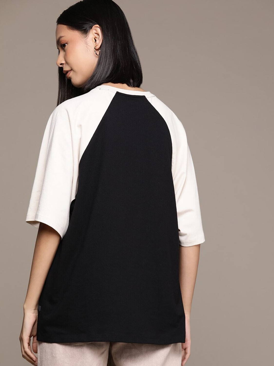 Image of Roadster Colorblock Women Round Neck Black T-Shirt