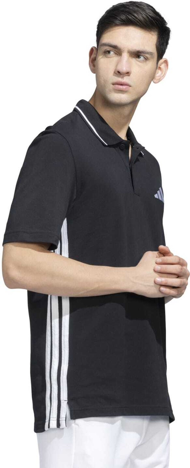 Image of ADIDAS Striped Men Polo Neck Black T-Shirt