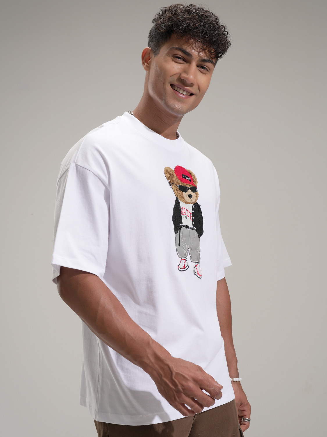 Image of HIGHLANDER Self Design Men Round Neck White T-Shirt