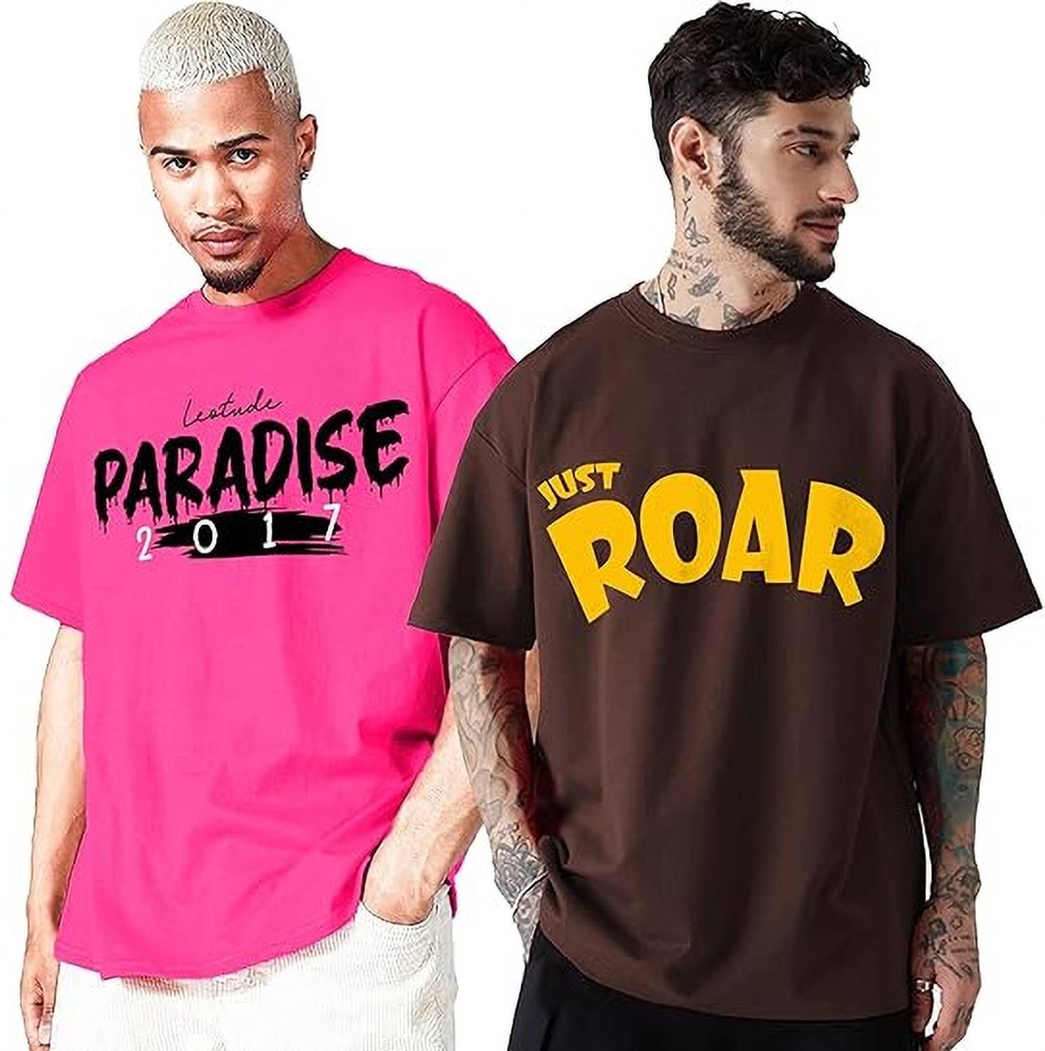 Leotude Men Printed Round Neck Cotton Blend Multicolor T-Shirt