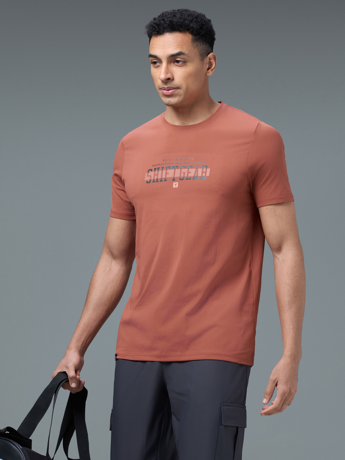 Image of TECHNOSPORT Graphic Print Men Round Neck Orange T-Shirt