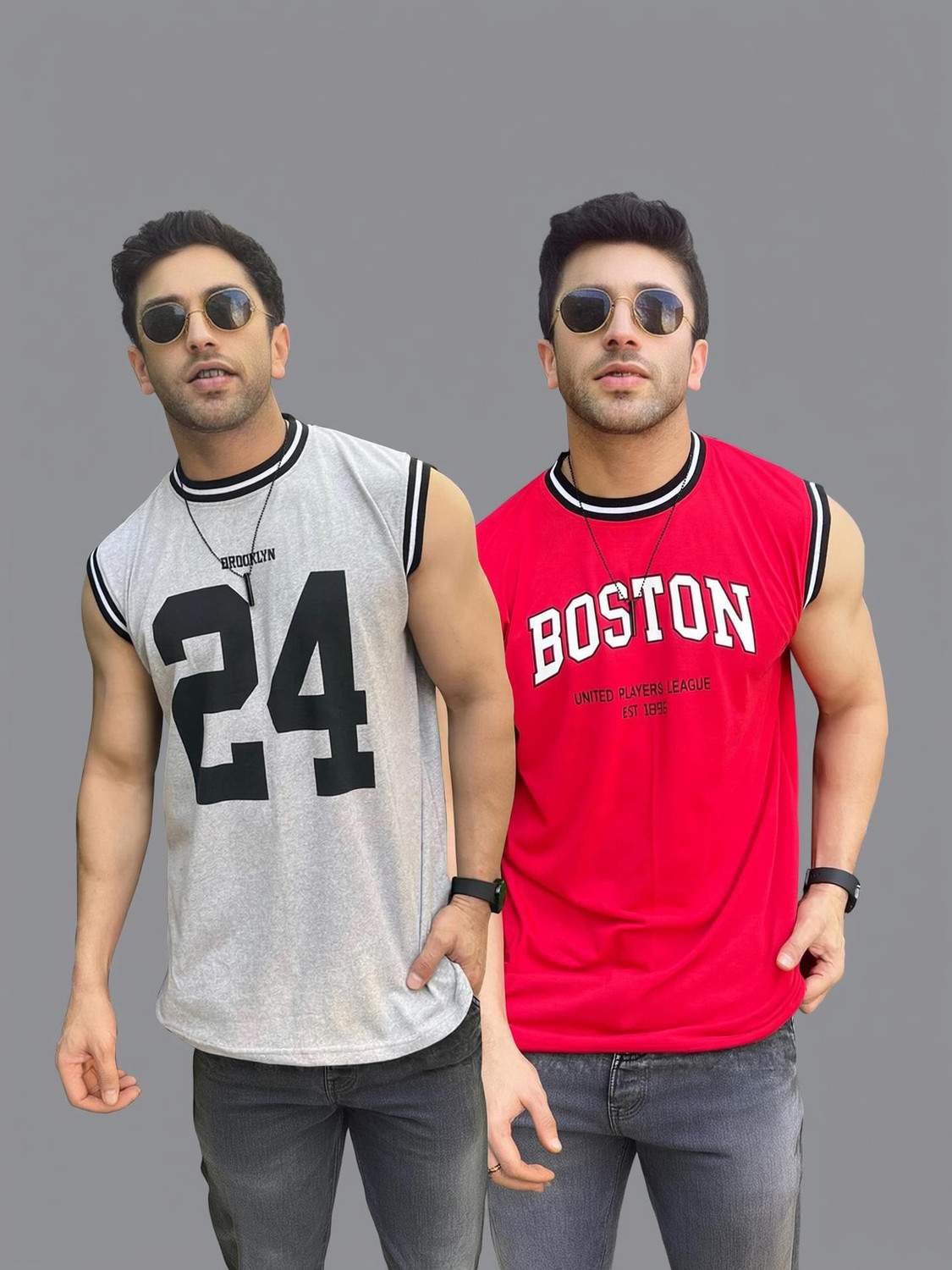 Image of Kay Dee Printed Men Round Neck Grey, Red T-Shirt