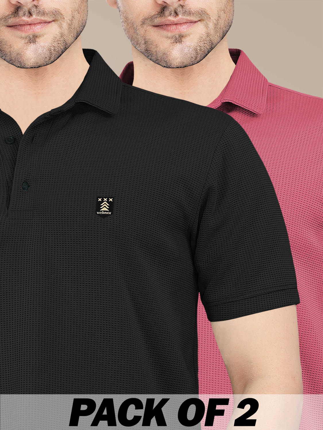 Image of VeBNoR Solid Men Polo Neck Black, Pink T-Shirt