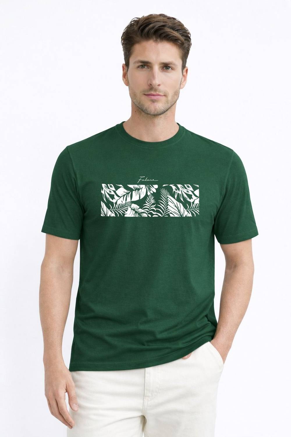 METRONAUT Printed Men Round Neck Cotton Blend Green T-Shirt