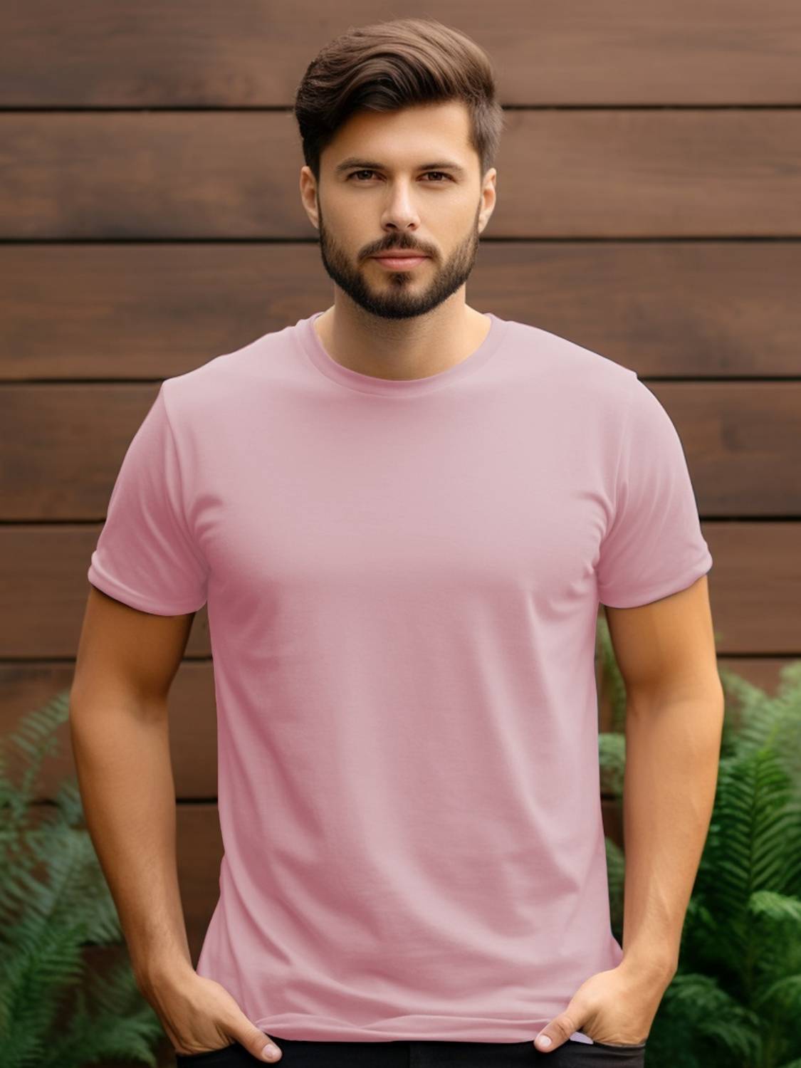 Checks & Squires Solid Men Round Neck Pink T-Shirt