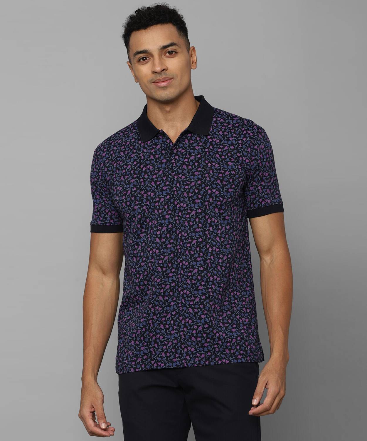 Allen Solly Printed Men Polo Neck Dark Blue T-Shirt