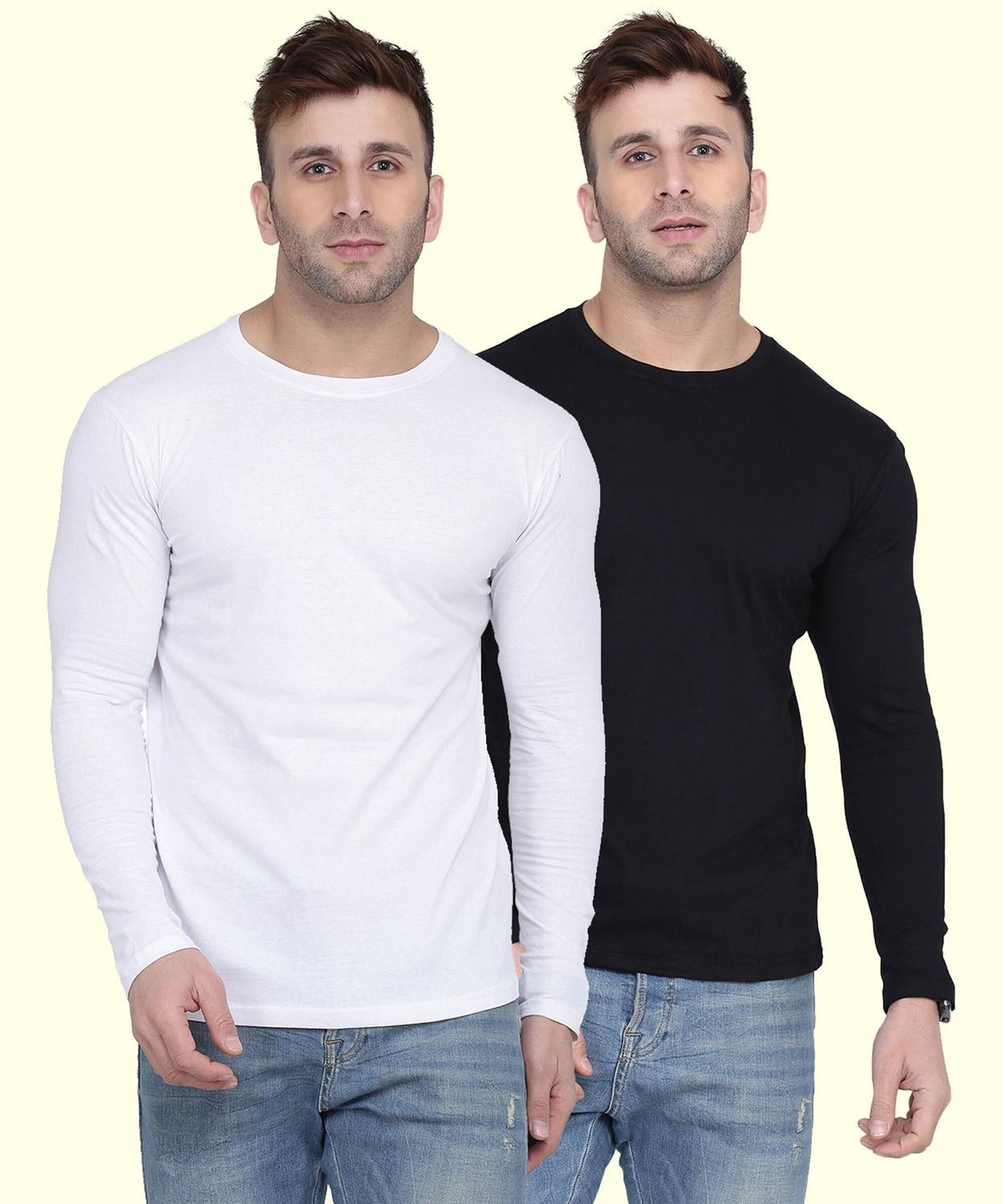Kroptee Pack of 2 Men Solid Round Neck Cotton Blend Multicolor T-