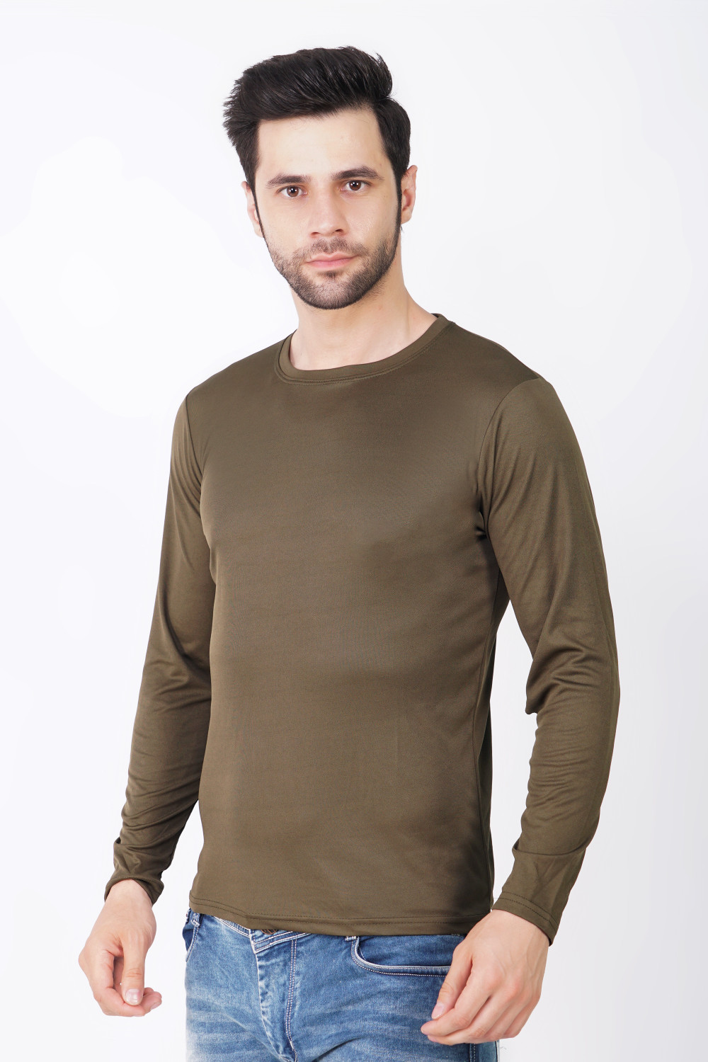 Image of KASPY Solid Men Round Neck Dark Green T-Shirt