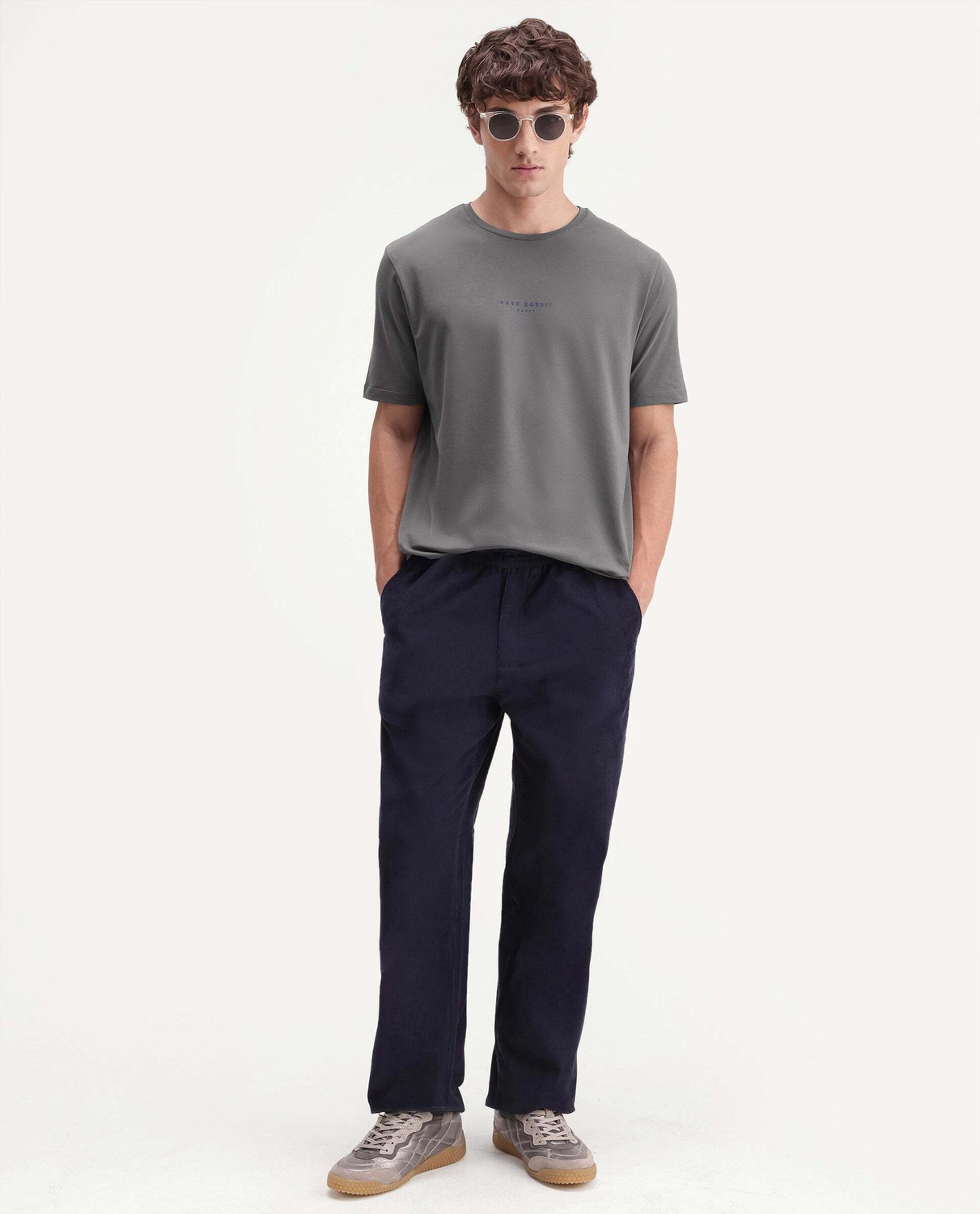 Image of RARE RABBIT Solid Men Crew Neck Grey T-Shirt